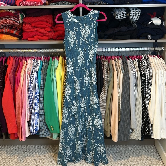 Unbranded teal with white flowers sleeveless scoop neck maxi dress size XS - Picture 2 of 2